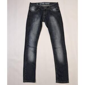 G Star Raw Jeans Mens 30 Dark Wash Blue Slim Straight Denim Distressed Pants